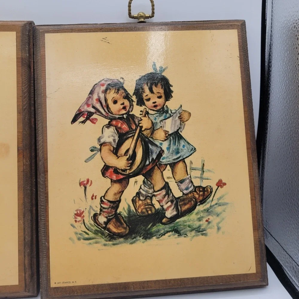 Set Of 2 1971 Hummel Plaques Stapco N.Y. Two Girls Sewing & Singing 11